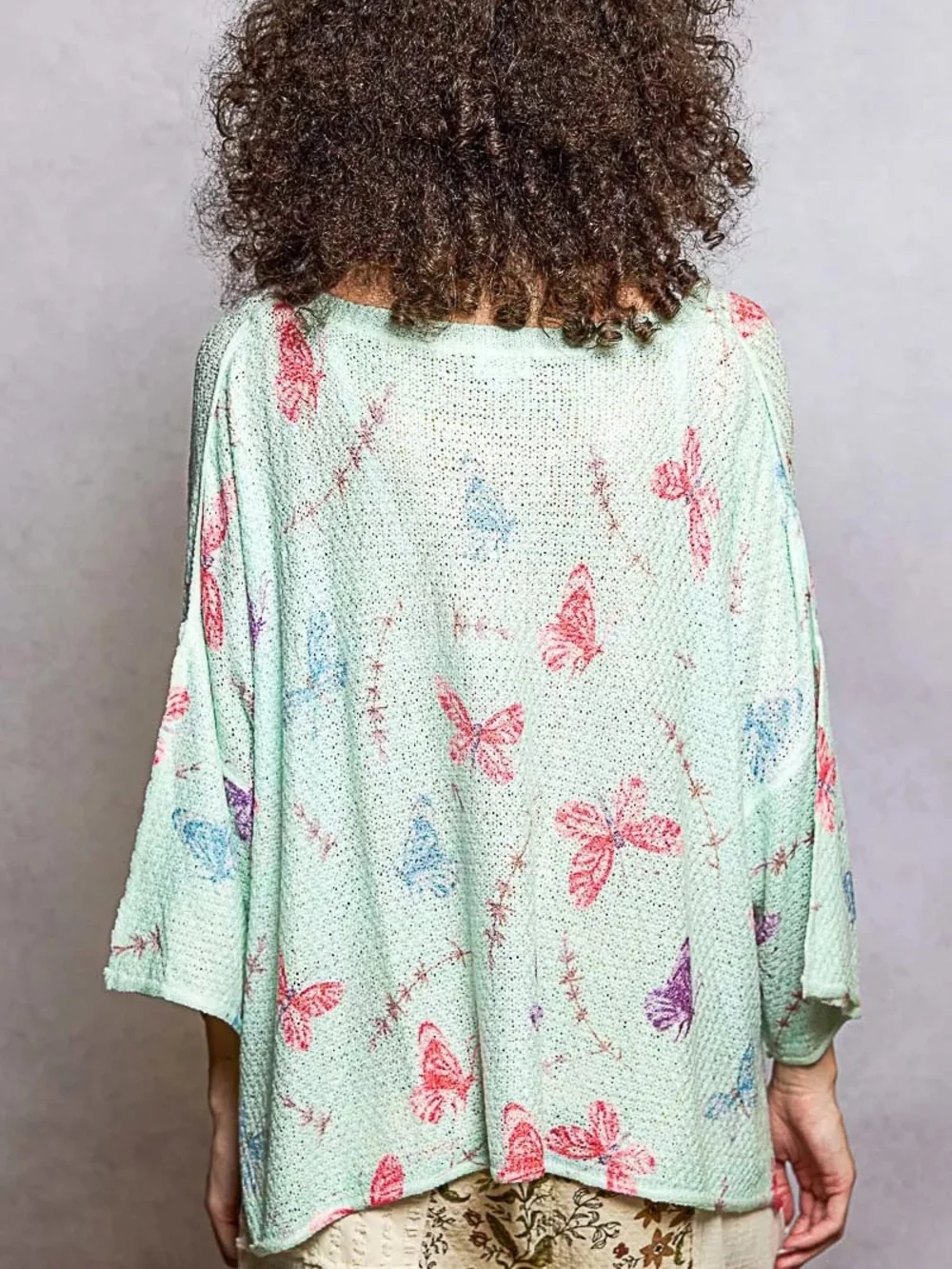 NWOT POL Light Green Butterfly Print Relaxed Knit Top